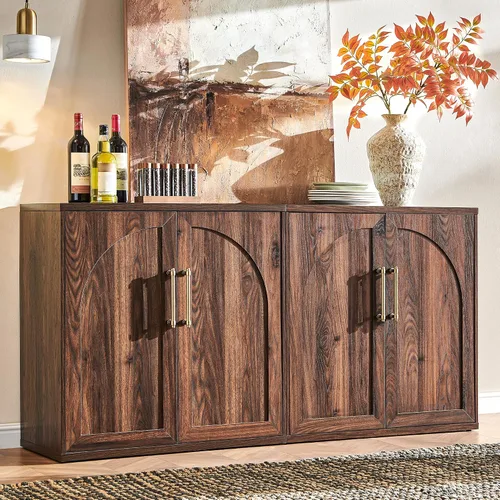 Miniatura 29 de ACCOHOHO Aparador de puerta arqueada, gabinete de buffet, gabinete de acento con estante ajustable, gabinete modular de madera para comedor, sala