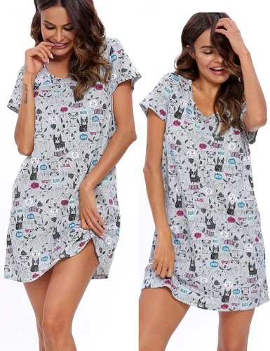 Miniatura 2 de ENJOYNIGHT - Camisones de algodón para mujer, talla grande, camisa de dormir de manga corta con estampado