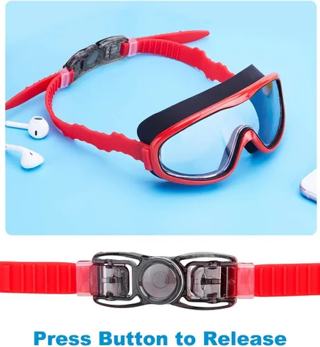 Miniatura 5 de KAILIMENG Gafas de natación para niños, paquete de 2 gafas de natación para edades de 3 a 15 años, antivaho y anti-rayos UV Cear de visión amplia
