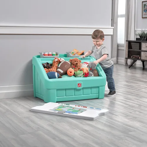 Miniatura 7 de Step2 Caja de juguetes y tapa de arte 2 en 1, contenedor y organizador de juguetes para niños, caballete y cofre en uno, hecho de plástico duradero