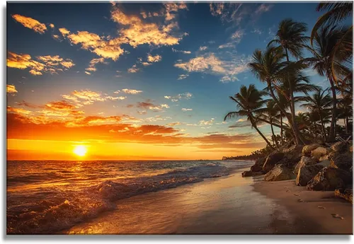 DZL Art S74769 - Impresión de Pintura en Lienzo Paraíso Isla Tropical Playa con Palmeras Impresión Fotográfica Imágenes de la Naturaleza Arte de