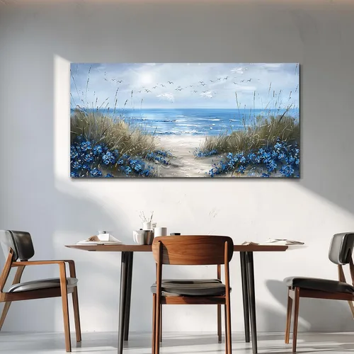 Miniatura 6 de KELIYUAN Arte de pared para sala de estar, lienzo decorativo de pared para dormitorio, oficina, decoración de pared de océano azul, imágenes de olas