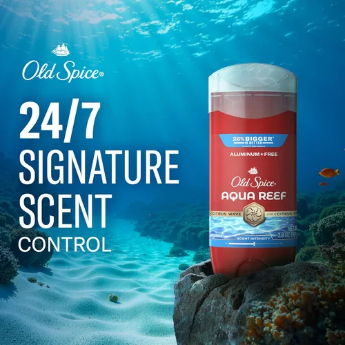 Miniatura 3 de Old Spice Desodorante sin aluminio para hombres, protección contra olores 24/7, frescura 24/7 y aroma duradero, Aqua Reef con aroma a ciprés, 3.8