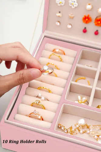 Miniatura 143 de Joyero de pendientes para mujeres y niñas, organizador de aretes de 5 capas, caja organizadora de joyas blanca con candado, collares y aretes