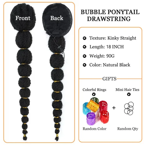 Miniatura 2 de Extensión de cola de caballo afro rizada con burbuja para mujeres negras de 18 pulgadas de largo, cola de caballo con cordón natural negro, clip
