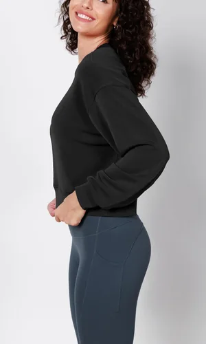 Miniatura 3 de ODODOS Sudaderas cortas de manga larga suaves de modal para mujer, de gran tamaño, cuello redondo
