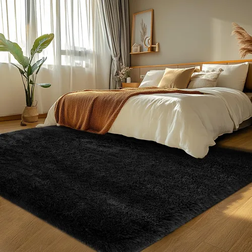 Miniatura 40 de Topmaxcs Alfombra de Área de Pelo Largo Negro para Dormitorio: 8x10 Alfombras de Área de Pelo Largo Esponjosas para Sala de Estar- Alfombras