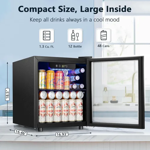 Miniatura 2 de Antarctic Star Mini refrigerador para 48 latas, refrigerador de bebidas, puerta de vidrio negro para cerveza, refrescos o vino, máquina dispensadora