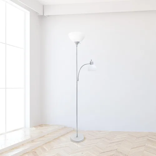 Miniatura 4 de Simple Designs LF2000-SLV-LB Lámpara de pie tradicional de 71.5 pulgadas con luz de lectura ajustable, bombillas LED incluidas, plata