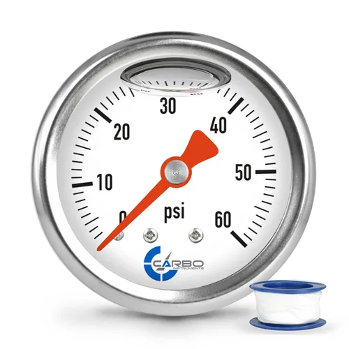 Miniatura 17 de Medidor de presión de combustible de 1-1/2", carcasa de acero inoxidable 304, conexión de latón cromado, relleno de glicerina, 0-15 psi, precisión