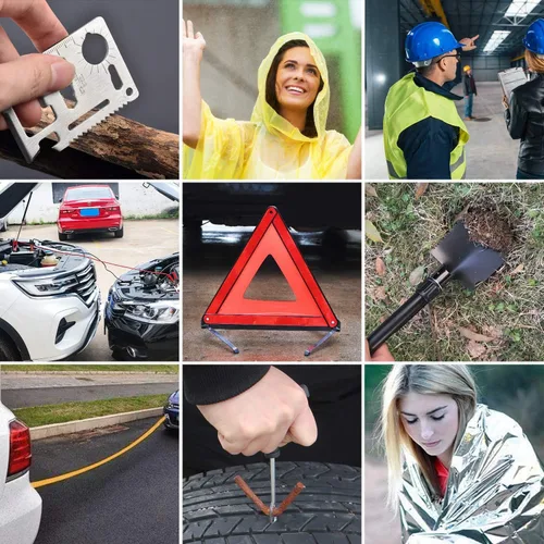 Miniatura 6 de Kit de emergencia para automóvil en carretera, resistente, de alta calidad, incluye cables de puente de 13 pies, compresor de aire portátil, correa
