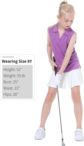 Miniatura 6 de EXARUS Camisetas polo de golf para niñas, sin mangas, cuello en V, tenis, atléticas, para ejercicio escolar de 5 a 12 años