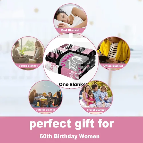 Miniatura 5 de Regalos de 60 Cumpleaños para Mujeres Manta 60"X50", Ideas de Decoraciones de Feliz 60 Cumpleaños para Mujer, Regalos para Mujer de 60 Años, Regalos