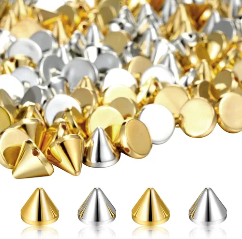 Miniatura 8 de 200 piezas de espigas de cuentas con cono de bala para coser, pegamento, pulseras de costura (negro, plateado)