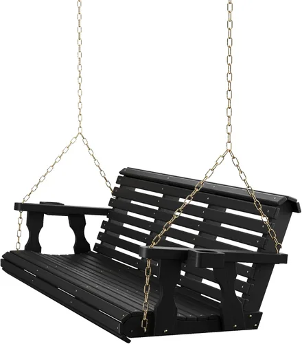 Miniatura 21 de Columpio Amish resistente para terraza (800 lb) con cadenas para colgar y posavasos Tinte negro semisólido
