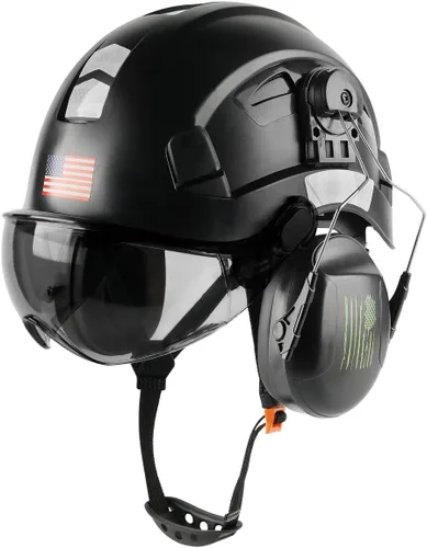 Miniatura 7 de Casco de seguridad con visera y protección para los oídos, ajustable, ligero, ventilado, ABS, casco de trabajo para hombres y mujeres, suspensión