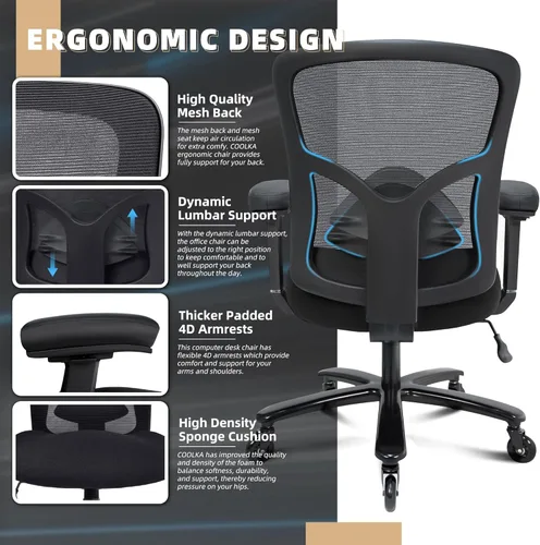 Miniatura 4 de Silla de oficina grande y alta de 500 libras con reposabrazos 4D y respaldo ajustable, silla de oficina resistente para personas pesadas, resortes