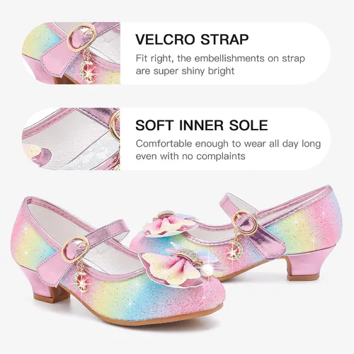 Miniatura 4 de Walofou Zapatos de vestir para niñas de flores, zapatos de tacón para fiesta de boda, zapatos planos de princesa Mary Jane para niños pequeños
