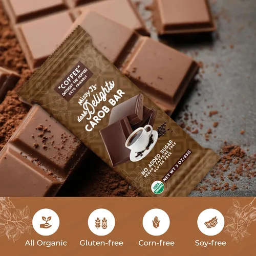 Miniatura 5 de Missy J's Organic Carob Dark Delights - Barra de caramelo de café sin azúcar, 3 onzas, paquete de 12 unidades, vegano, sin gluten y cafeína