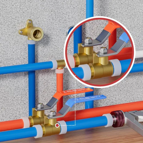 Miniatura 7 de Paquete de 2 EFIELD Válvula de bola de latón de cierre completo de puerto completo de expansión de Pex A de 1/2 pulgada con oreja caída, rojo
