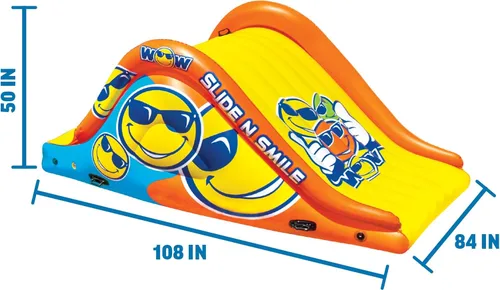 Miniatura 4 de Wow Sports Slide N Smile Slide - Tobogán con diseño de cara feliz con 2 carriles, tobogán acuático flotante gigante para adultos y niños