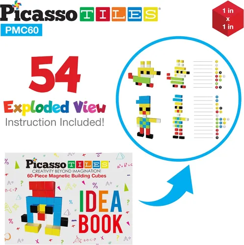 Miniatura 6 de PicassoTiles 16 figuras de acción + 60 cubos magnéticos de rompecabezas, paquete de expansión de personajes magnéticos, paquete de juego