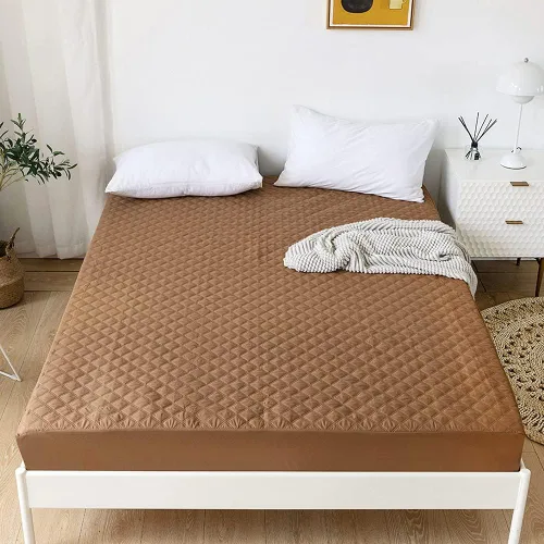 vctops Sábana bajera acolchada impermeable, protector de colchón ultra suave y elástico ajustable con bolsillo profundo (café, individual)