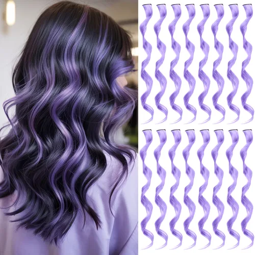 Miniatura 10 de 16 extensiones de cabello sintético rizado y ondulado con clip, para niñas y mujeres, coloridos resaltados para fiestas, cosplay, festival, regalo