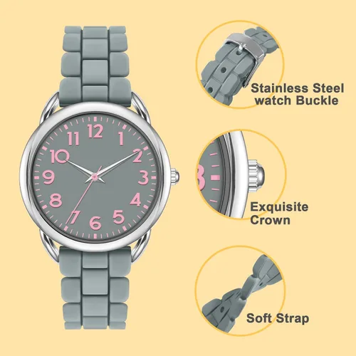 Miniatura 2 de Asan Ge Reloj resistente al agua para mujer, elegante correa de silicona para muñecas de mujer de 5 a 7 pulgadas, esfera de 1.417 in con números