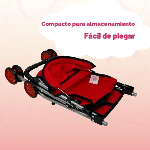 Miniatura 5 de The New York Doll Collection My First Doll Stroller con Canasta, Cochecito de Muñeca Plegable (Acolchado Rojo)