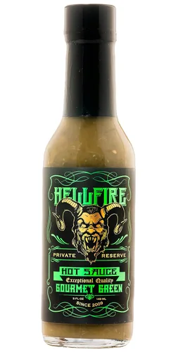 Miniatura 10 de Hellfire Hot Sauce Infierno De Ajo Verde - Salsa Verde de ajo Gourmet Salsa picante con pimientos verdes Carolina Reaper, 5 onzas