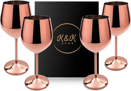 Miniatura 8 de K&K Home Copas de vino irrompibles de acero inoxidable cromado negro, 18 onzas, juego de 2 copas de vino de metal de colores, perfectas