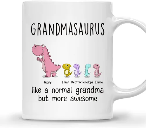 Miniatura 16 de Gossby Taza personalizada (1 niño) AUNTASAURUS Like a Normal Aunt but More Awesome - Taza de café para la abuela de parte de la nieta, nieto