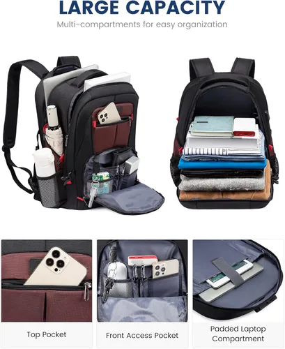 Miniatura 2 de LOVEVOOK Mochila de viaje para laptop con cerradura y de 17 pulgadas para computadora, para negocios, trabajo, escuela, universidad, para hombres