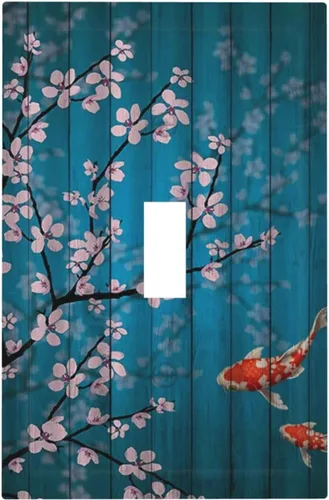 Cubierta de interruptor de luz de flor de cerezo colgante de pez Koi japonés, color verde azulado, placa de pared decorativa de 1 cuadrilla, placa