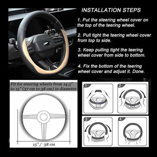 Miniatura 6 de Valleycomfy - Funda universal de volante de piel de microfibra, 15 pulgadas, color beige