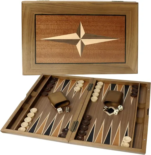 Miniatura 10 de GSE Games & Sports Expert Set de Juego de Mesa de Backgammon Plegable de Madera Magnética Premium con Incrustaciones, Juego de Mesa Portátil