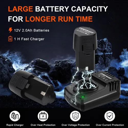 Miniatura 5 de COMOWARE Kit de llave de trinquete eléctrica inalámbrica 3/8, par de 40 ft-lbs, potencia de 12 V, 8 dados, luz LED, cargador rápido, diseño