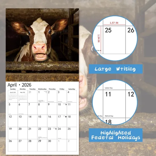 Miniatura 3 de Calendario de pared 2026, Calendario divertido 2026, noviembre de 2025 - diciembre de 2026, calendario de pared con memes divertidos de animales, 12