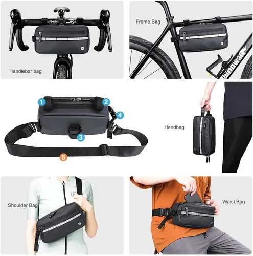 Miniatura 4 de Rhinowalk Bolsa de Bicicleta Impermeable, Bolsa de Manillar de Bicicleta, Bolsa de Cesta Frontal de Bicicleta, Bolsa de Hombro, Bolsa de Cintura
