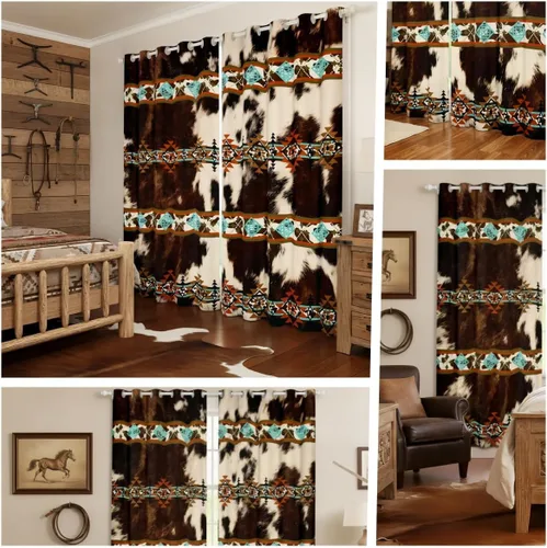 Miniatura 4 de Cortinas opacas de estilo bohemio occidental de 76 x 45 pulgadas, cortinas y cortinas de atrapasueños de vaca, cortinas del suroeste, cortinas
