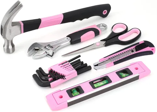 Miniatura 4 de FASTPRO Juego de herramientas rosa, 220 piezas Lady's Home Repairing Tool Kit con 12 pulgadas de ancho boca abierta bolsa de herramientas