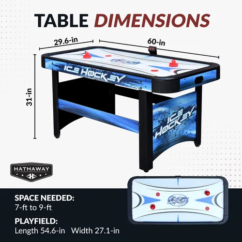 Miniatura 2 de Hathaway, mesa de juego de aerohockey de 5 pies, para salas de juegos familiares, con puntaje electrónico, discos y percutores gratuitos