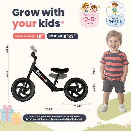 Miniatura 3 de Birtech Bicicleta de equilibrio para niños de 2, 3, 4, 5 años, bicicleta de equilibrio para niños de 12 pulgadas, juguetes para interiores