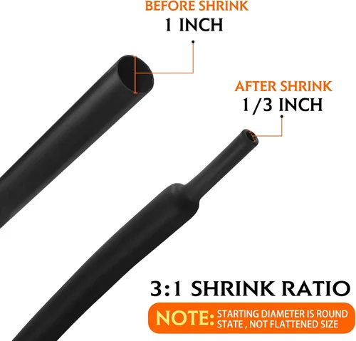 Miniatura 2 de Tubo termorretráctil negro 3:1 protector de cable de doble pared con adhesivo marino forrado con pegamento impermeable (1 pulgada - 25 pies)