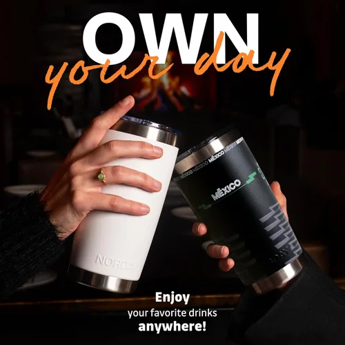Miniatura 5 de NORDAY Vasos de acero inoxidable de 20 onzas, color negro, Copa de fútbol de México, vaso aislado con tapa, temperatura de hasta 24 horas