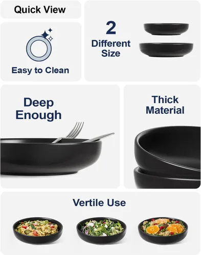 Miniatura 4 de LE TAUCI Tazones para pasta de 45 oz, Juego de tazones para ensalada para servir sopa, pasta, fideos, cena, platos de tazones grandes de cocina