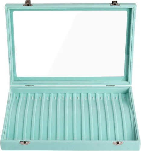 Miniatura 3 de Frebeauty Bandeja de collares de terciopelo con tapa transparente con cerradura para collares, caja organizadora de joyas para colgantes, cadenas