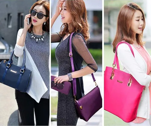 Miniatura 2 de Juego de 6 bolsas con asa superior de nailon para mujer, incluye bolsa grande, bolsa mediana, bolsa de hombro, cartera, bolsa de mano y llavero