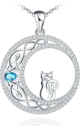 Sianilvera Collar de plata de ley 925 para mujer niña luna celta gato joyería de cumpleaños para esposa novia hija día de la madre para mamá